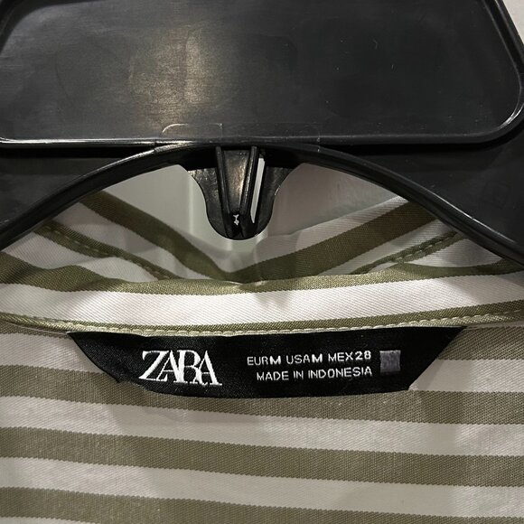 Zara Striped Green Button Down Medium - Picture 3 of 6